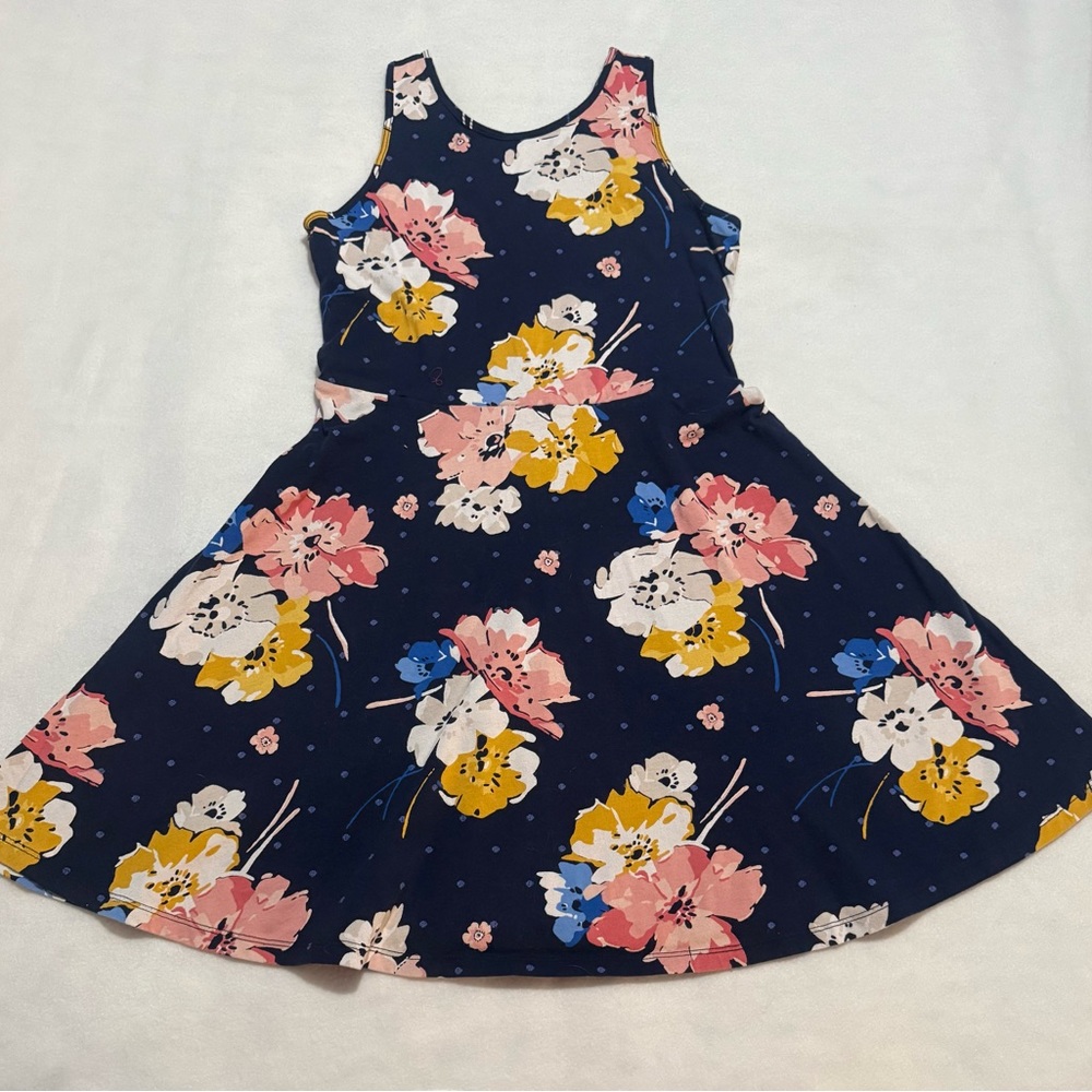 Navy Blue flower print A line sleeveless dress